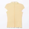 Fitted Cap-Sleeved Mock-Turtleneck T-Shirt – Light Yellow
