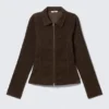 Fitted Corduroy Zip-Up Jacket – Brown Corduroy