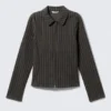 Fitted Corduroy Zip-Up Jacket – Striped Dark Grey