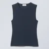 Fitted Cotton Tank Top – Dark Blue
