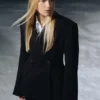 Fitted Double-Breasted Blazer – Black