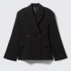 Fitted Double-Breasted Blazer – Black