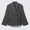 Fitted Double-Breasted Blazer – Dark Grey Melange