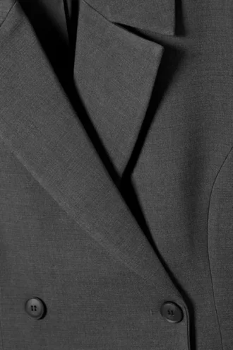 Fitted Double-Breasted Blazer – Dark Grey Melange