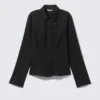 Fitted Long-Sleeved Cotton Shirt – Black