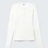 Fitted Long-Sleeved Henley Top – White