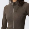 Fitted Long-Sleeved Mock-Neck Zip Top – Washed Dark Grey