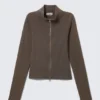 Fitted Long-Sleeved Mock-Neck Zip Top – Washed Dark Grey
