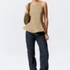 Fitted Nylon Peplum Top – Beige