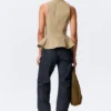 Fitted Nylon Peplum Top – Beige
