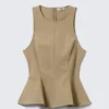 Fitted Nylon Peplum Top – Beige