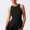 Fitted Nylon Peplum Top – Black