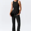 Fitted Nylon Peplum Top – Black