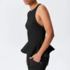 Fitted Nylon Peplum Top – Black