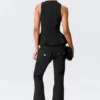 Fitted Nylon Peplum Top – Black