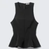 Fitted Nylon Peplum Top – Black