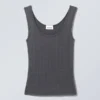 Fitted Pointelle Tank Top – Anthracite