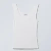 Fitted Pointelle Tank Top – White