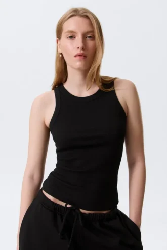 Fitted Rib Tank Top – Black
