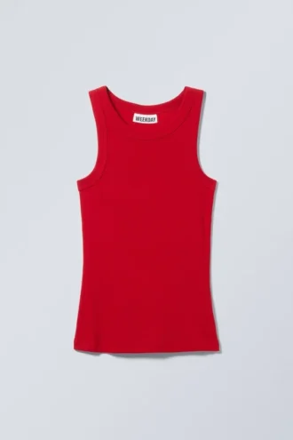 Fitted Rib Tank Top – Red