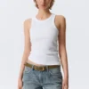 Fitted Rib Tank Top – White