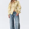 Fitted Ruched Waist Shirt – Yellow Floral Print