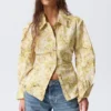 Fitted Ruched Waist Shirt – Yellow Floral Print