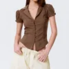 Fitted Short-Sleeved Resort Shirt – Striped Brown