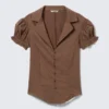 Fitted Short-Sleeved Resort Shirt – Striped Brown
