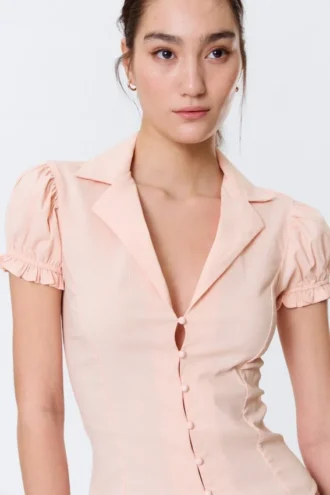 Fitted Short-Sleeved Resort Shirt – Striped Peachy Pink