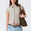 Fitted Short-Sleeved Zip Top – Beige