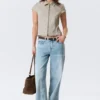 Fitted Short-Sleeved Zip Top – Beige