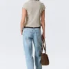 Fitted Short-Sleeved Zip Top – Beige