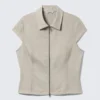 Fitted Short-Sleeved Zip Top – Beige