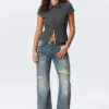 Fitted Short-Sleeved Zip Top – Dark Grey Melange