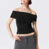 Fitted Sleeveless Off-Shoulder Top – Black