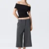 Fitted Sleeveless Off-Shoulder Top – Black