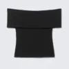 Fitted Sleeveless Off-Shoulder Top – Black