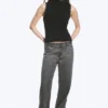 Fitted Snap-Button Mock-Neck Top – Black