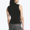 Fitted Snap-Button Mock-Neck Top – Black