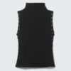 Fitted Snap-Button Mock-Neck Top – Black