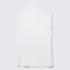 Fitted Snap-Button Mock-Neck Top – White