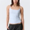 Fitted Strappy Scoop Neck Singlet – Light Blue