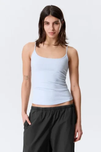 Fitted Strappy Scoop Neck Singlet – Light Blue