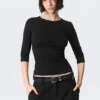 Fitted Three-Quarter Sleeve Top – Black