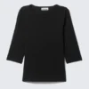 Fitted Three-Quarter Sleeve Top – Black