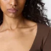 Fitted Three-Quarter Sleeve Top – Dark Brown