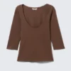 Fitted Three-Quarter Sleeve Top – Dark Brown