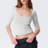 Fitted Three-Quarter Sleeve Top – Grey Melange