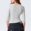 Fitted Three-Quarter Sleeve Top – Grey Melange